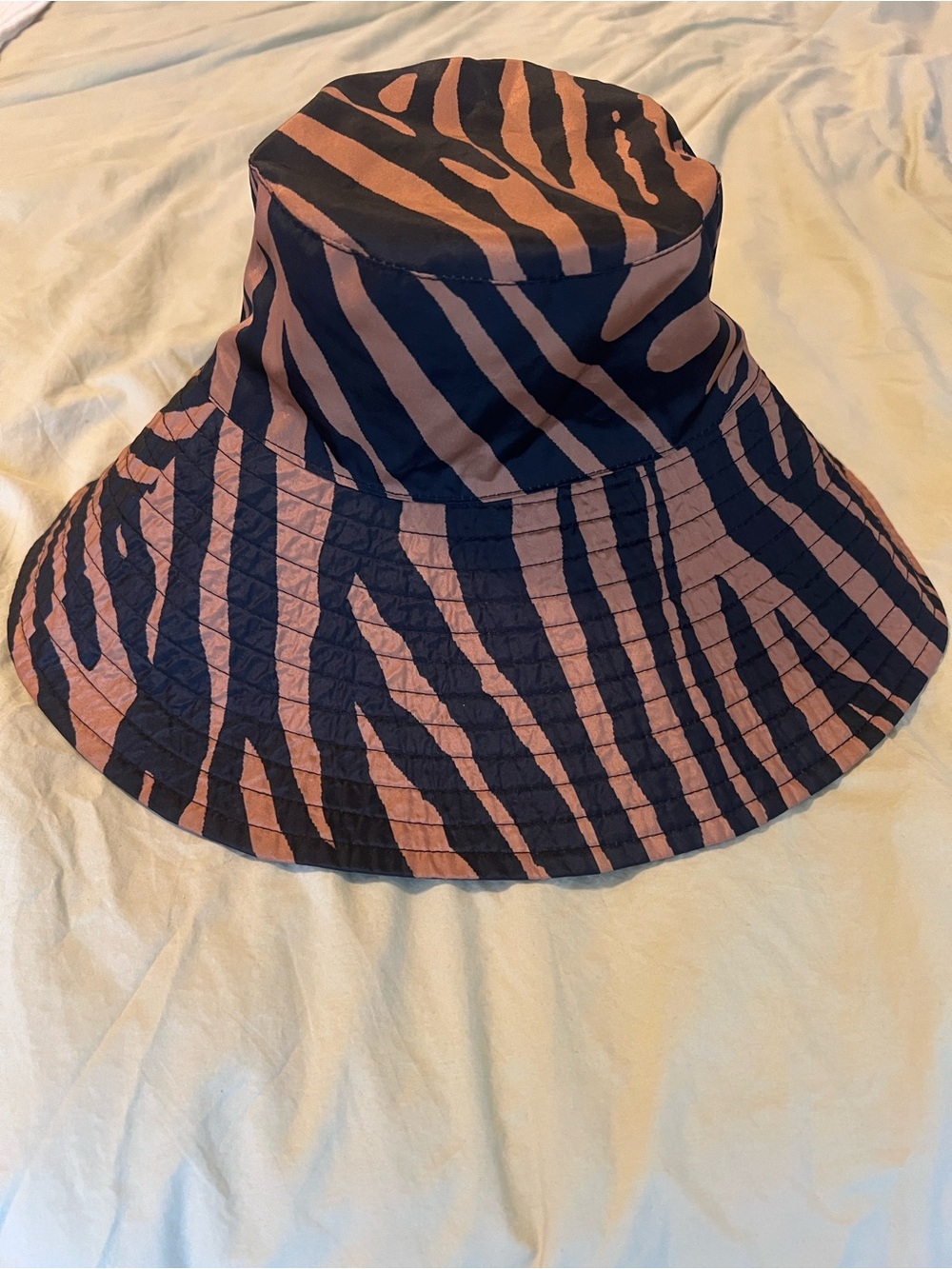 Wide Brim Zebra Print Sun Hat - Black and Brown